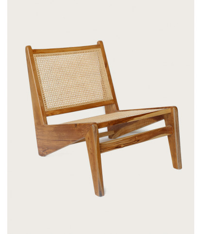 Aby - Fauteuil lounge en teck et cannage rotin