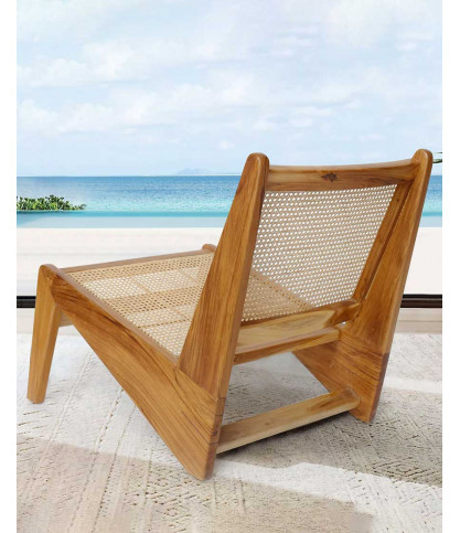 Aby - Fauteuil lounge en teck et cannage rotin