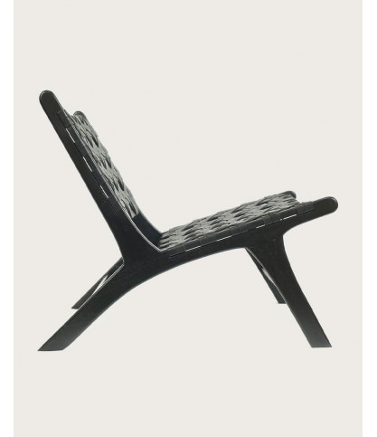 Zanzibar - Fauteuil lounge en teck et cuir noir