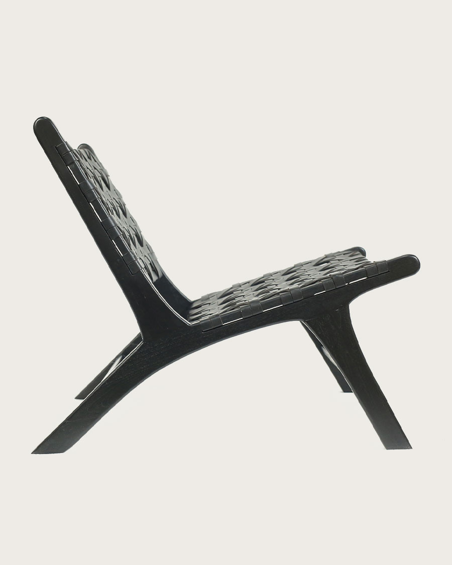 Zanzibar - Fauteuil lounge en teck et cuir noir
