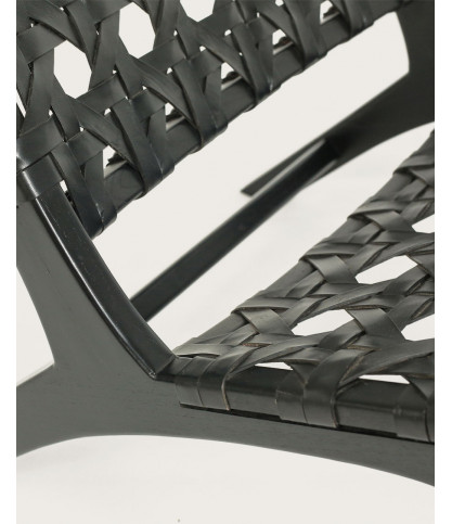 Zanzibar - Fauteuil lounge en teck et cuir noir