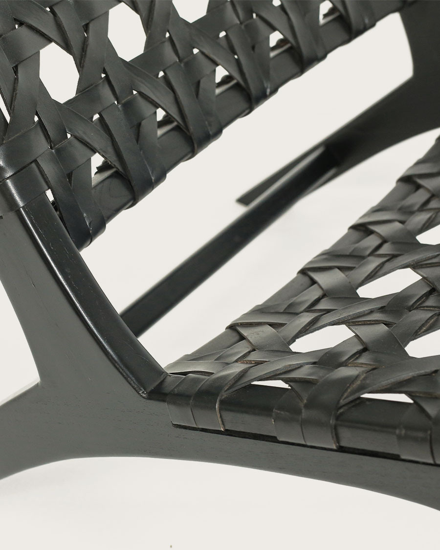 Zanzibar - Fauteuil lounge en teck et cuir noir