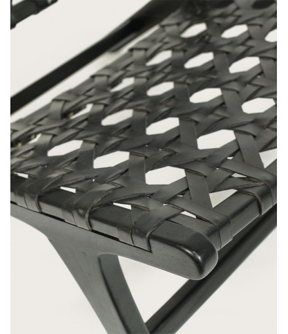 Zanzibar - Fauteuil lounge en teck et cuir noir
