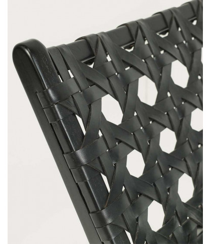 Zanzibar - Fauteuil lounge en teck et cuir noir