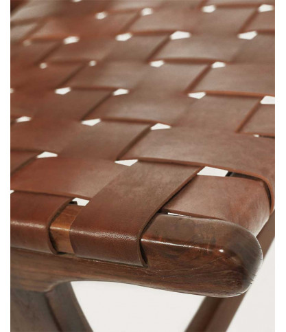 California - Fauteuil lounge dossier haut en teck et cuir marron
