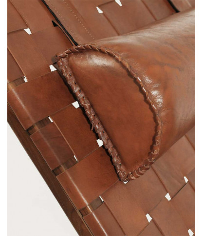 California - Fauteuil lounge dossier haut en teck et cuir marron