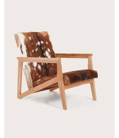 Cow Boy -  Fauteuil en teck et peau de chèvre