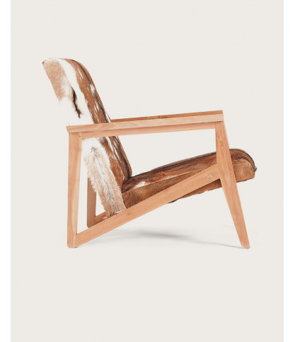 Cow Boy -  Fauteuil en teck et peau de chèvre