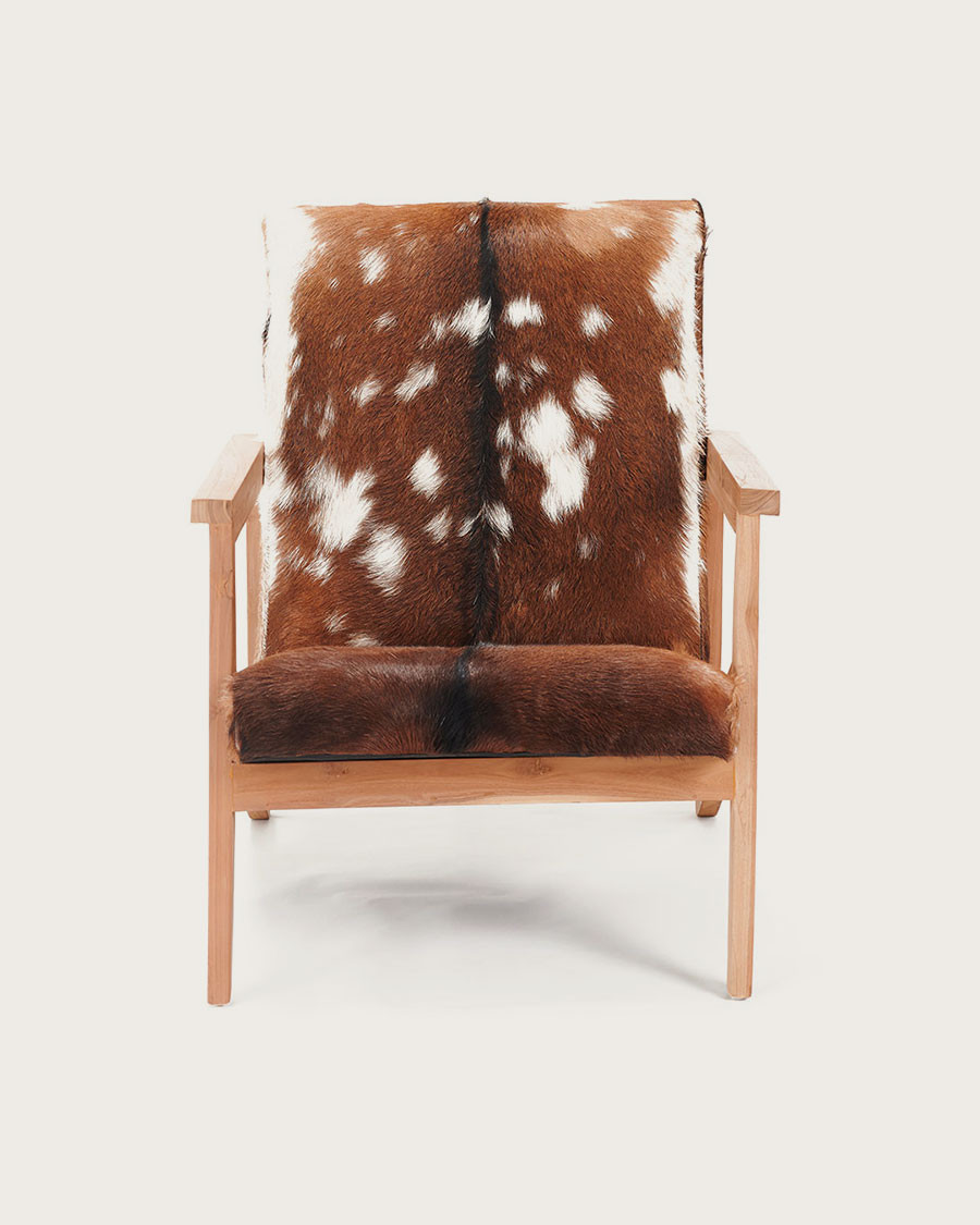 Cow Boy -  Fauteuil en teck et peau de chèvre