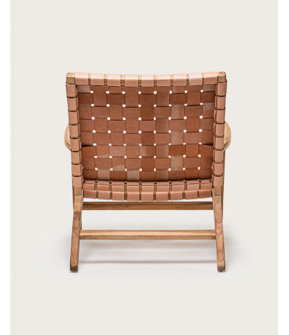 Salmon - Fauteuil lounge en teck et cuir saumon