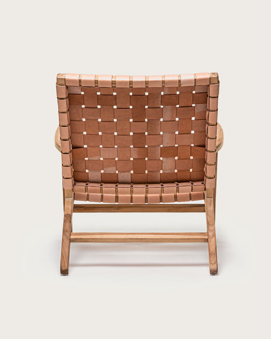 Salmon - Fauteuil lounge en teck et cuir saumon