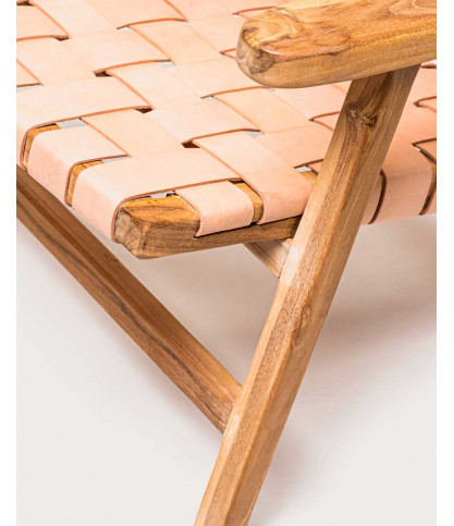 Salmon - Fauteuil lounge en teck et cuir saumon