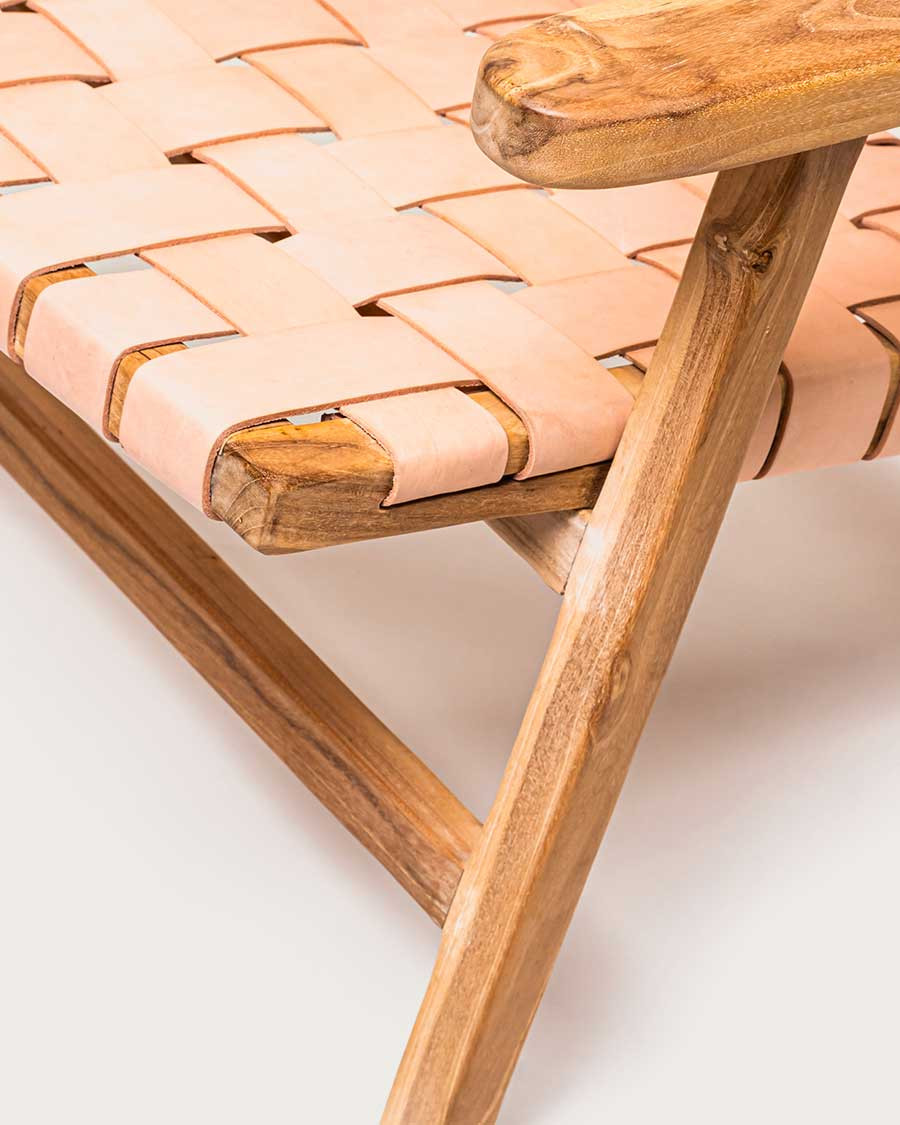 Salmon - Fauteuil lounge en teck et cuir saumon