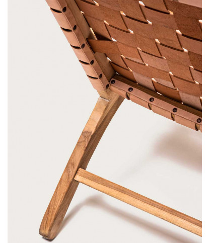 Salmon - Fauteuil lounge en teck et cuir saumon