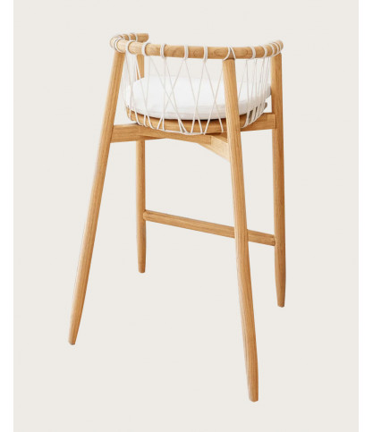 Tali - Chaise de bar en teck massif et corde blanche