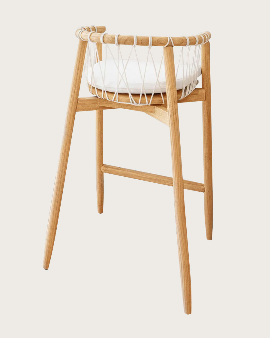 Tali - Chaise de bar en teck massif et corde blanche