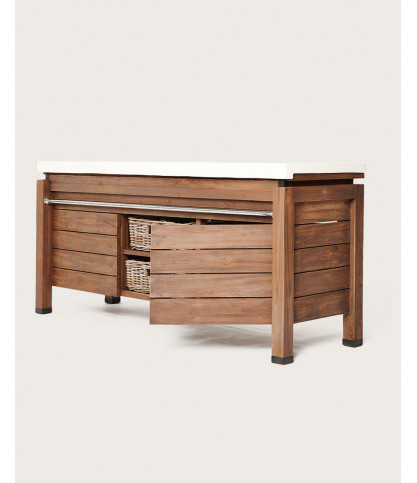 Harmonie - Meuble salle de bain en teck et marbre terrazzo blanc 165 cm