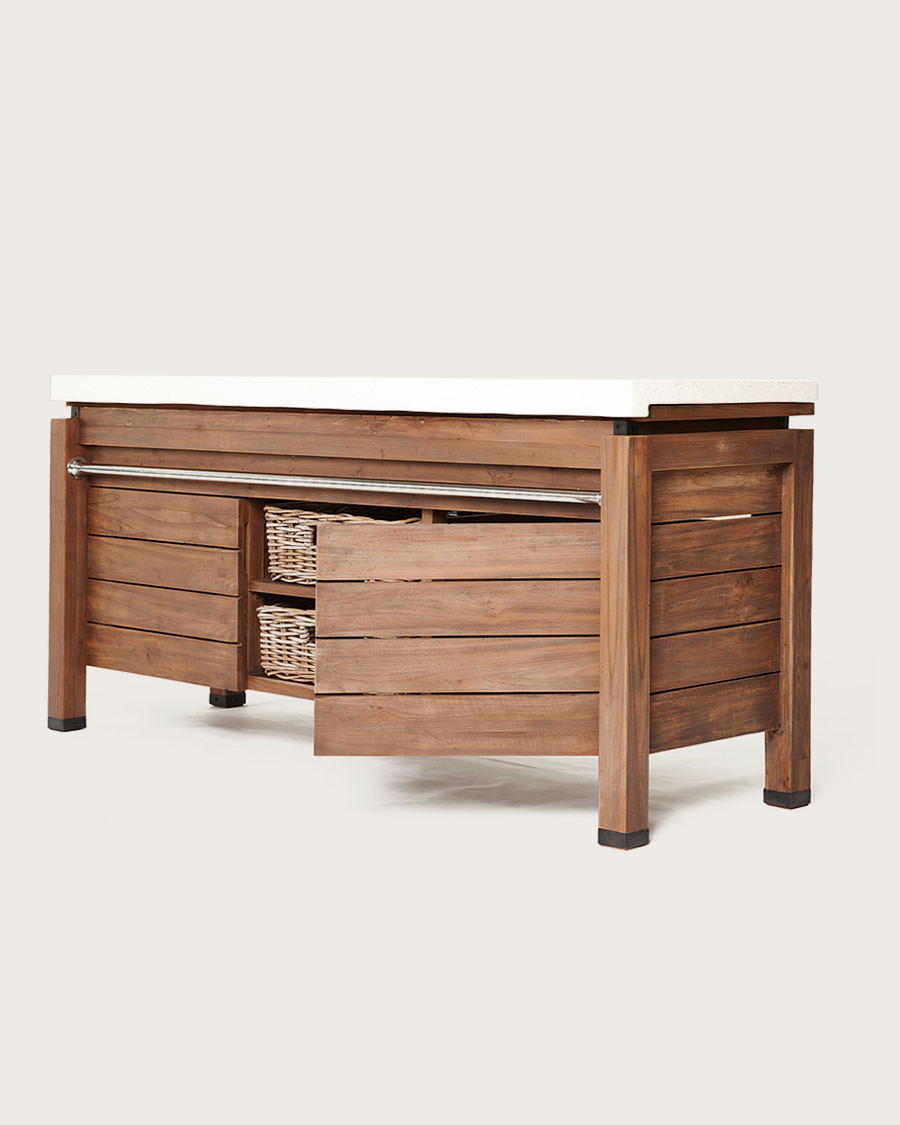 Harmonie - Meuble salle de bain en teck et marbre terrazzo blanc 165 cm