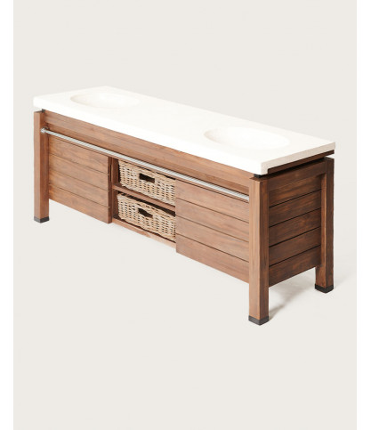 Harmonie - Meuble salle de bain en teck et marbre terrazzo blanc 165 cm