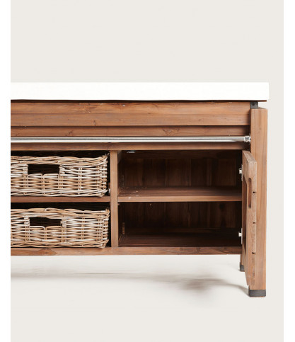 Harmonie - Meuble salle de bain en teck et marbre terrazzo blanc 165 cm