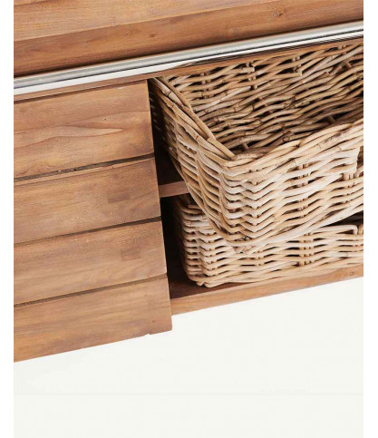 Harmonie - Meuble salle de bain en teck et marbre terrazzo blanc 165 cm