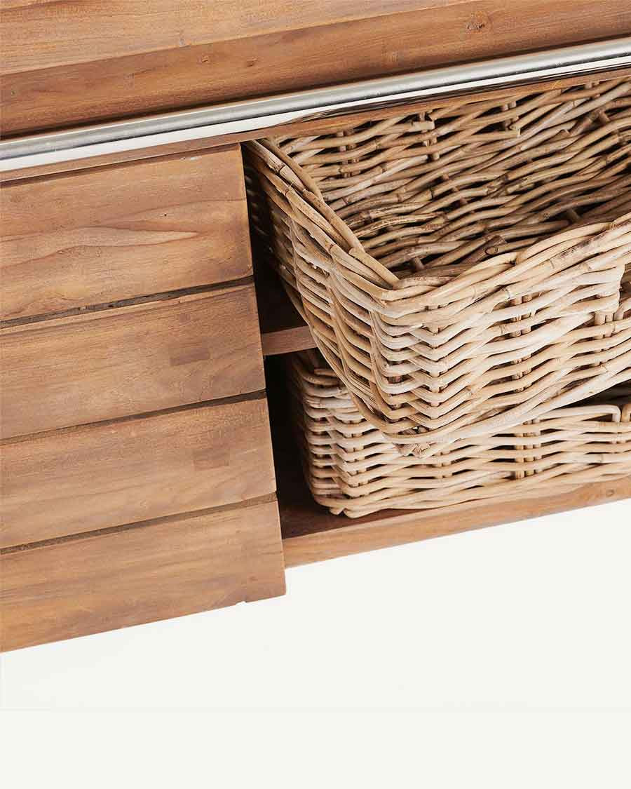 Harmonie - Meuble salle de bain en teck et marbre terrazzo blanc 165 cm